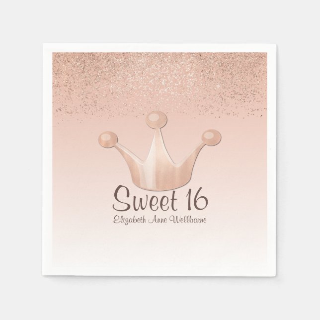 Rose Gold Couronne Sweet 16 serviettes en papier (Devant)