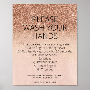 Rose Gold Covid Health Safety Glitter Hair Salon Poster