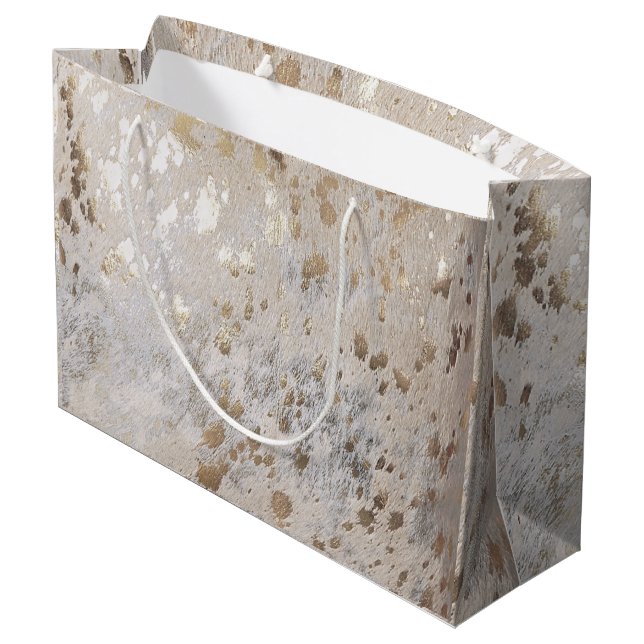 Rose Gold Cowhide Print Metallic Large Gift Bag (Back Angled)