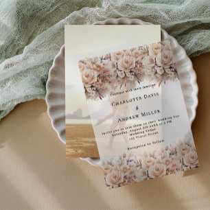 Rose gold cream florals clear wedding vellum invitations