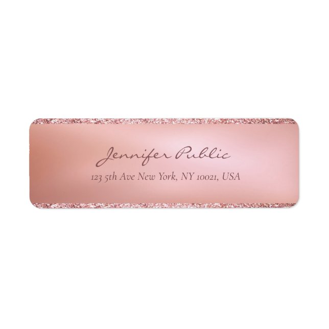Rose Gold Creative Hand Script Text Return Address (Front)