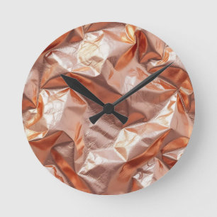 Rose Gold Crinkled Metallic Foil Luxe Round Clock