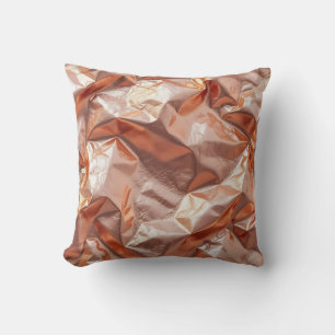 Rose Gold Crinkled Metallic Foil Luxe Throw Pillow