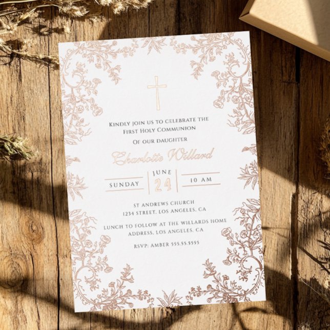 Rose Gold Cross Vintage Girls First Communion (Creator Uploaded)