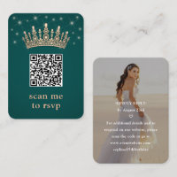 Rose Gold Crown Quinceañera Photo QR RSVP Green