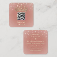 Rose Gold Crown Quinceañera Scan Me QR Code RSVP