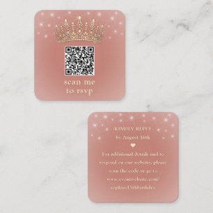Rose Gold Crown Quinceañera Scan Me QR Code RSVP Enclosure Card