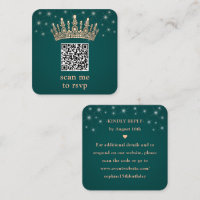 Rose Gold Crown Scan Me Quinceañera QR RSVP Green