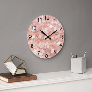 Rose gold cube pattern large clock