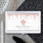 Rose Gold Cupcake Glitter Drips Bakery Pastry Chef Business Card Holder<br><div class="desc">Here’s a wonderful, trendy way to show off your brand. Present your best self to your clients, with this elegant, sophisticated, simple, and modern custom name business card holder. A sparkly, rose gold cupcake, glitter drips, and soft grey script handwritten typography overlay a white background. Personalize with your full name...</div>