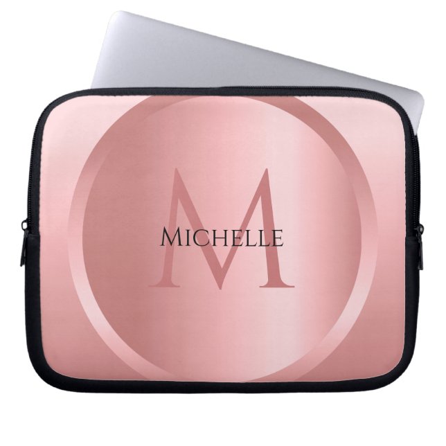 Rose Gold Custom Elegant Monogram Template Laptop Sleeve (Front)
