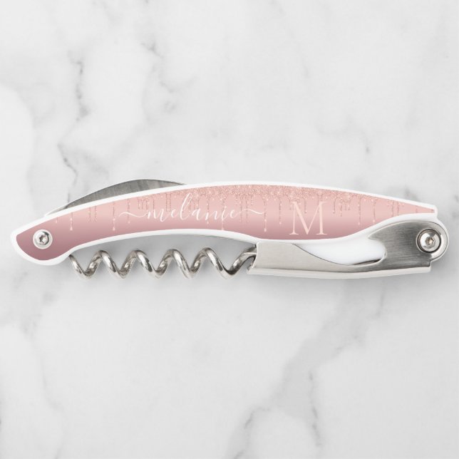 Rose Gold Custom Letter Name Waiter's Corkscrew (Back)