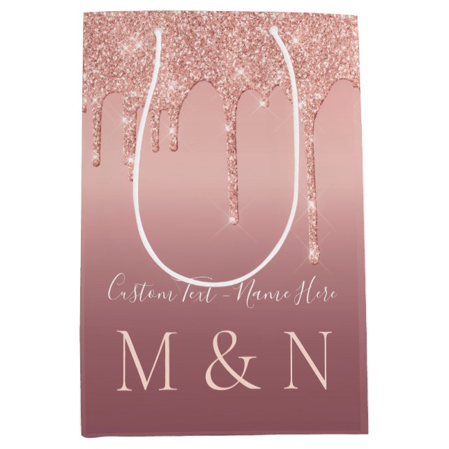 Rose Gold Custom Letter Your Name Wedding Gift Bag (Front)