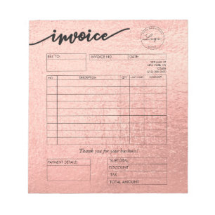 Rose Gold Custom Logo Bakery Invoice Pastry Chef Notepad