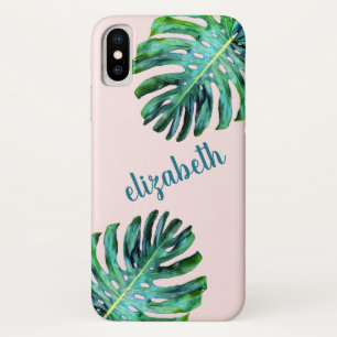 Rose Gold Custom Modern Typography Tropical Leaf Case-Mate iPhone Case