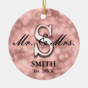 Rose Gold Custom Newlywed Ceramic Ornament