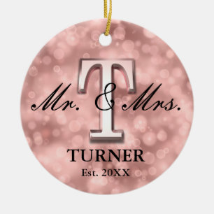 Rose Gold Custom Newlywed Ceramic Ornament