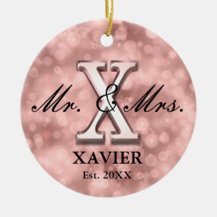 Rose Gold Custom Newlywed Ceramic Ornament