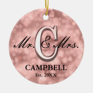 Rose Gold Custom Newlywed Ceramic Ornament