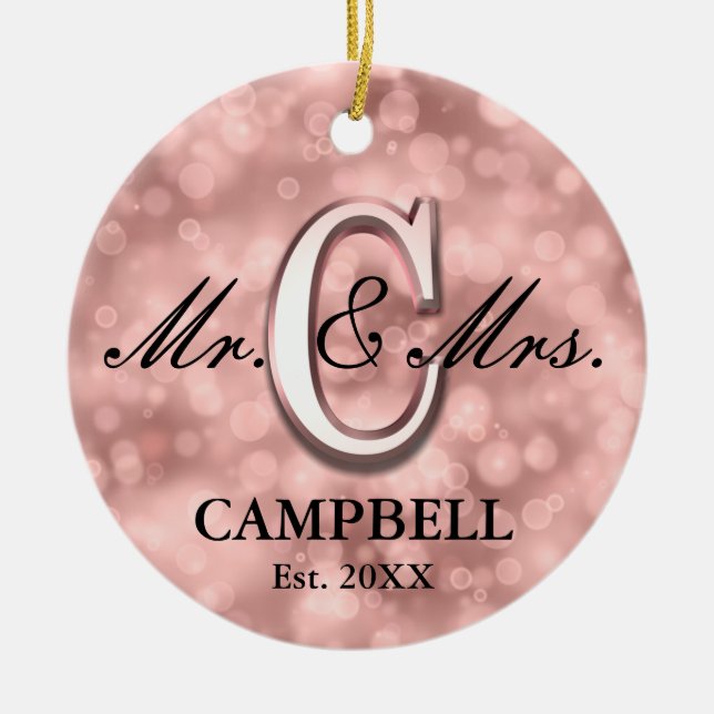 Rose Gold Custom Newlywed Ceramic Ornament (Front)