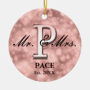 Rose Gold Custom Newlywed Ceramic Ornament