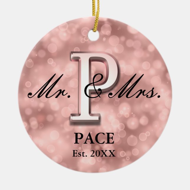Rose Gold Custom Newlywed Ceramic Ornament (Front)