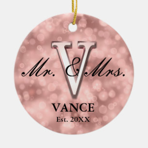 Rose Gold Custom Newlywed Ceramic Ornament
