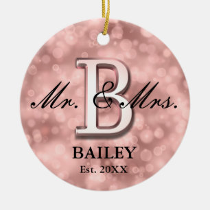 Rose Gold Custom Newlywed Ceramic Ornament
