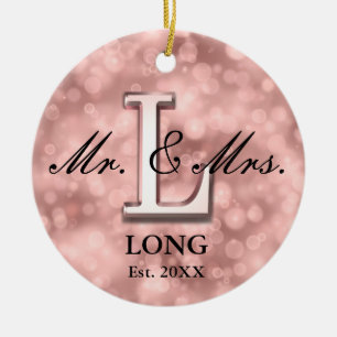 Rose Gold Custom Newlywed Ceramic Ornament