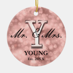 Rose Gold Custom Newlywed Ceramic Ornament