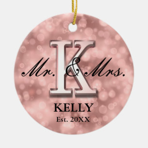 Rose Gold Custom Newlywed Ceramic Ornament
