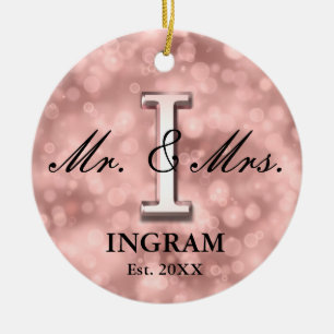 Rose Gold Custom Newlywed Ceramic Ornament