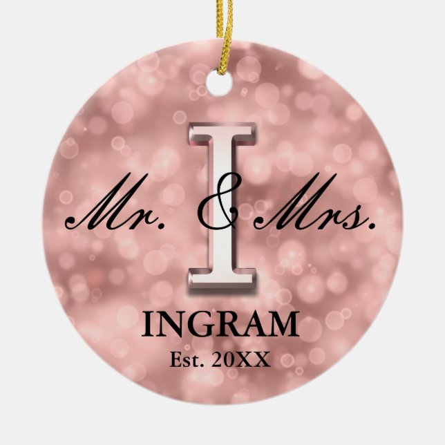 Rose Gold Custom Newlywed Ceramic Ornament (Front)