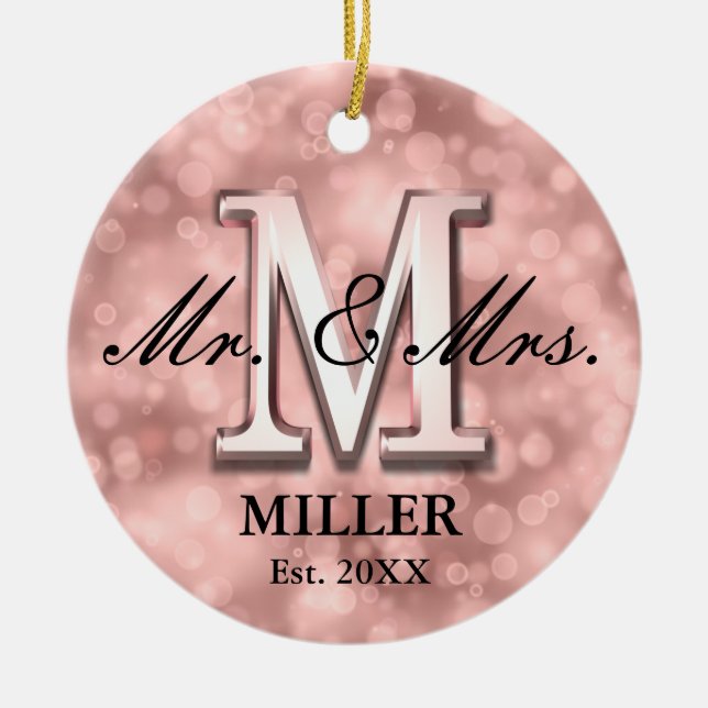 Rose Gold Custom Newlywed Ceramic Ornament (Front)
