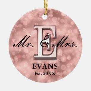 Rose Gold Custom Newlywed Ceramic Ornament