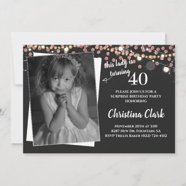 Rose Gold Custom Photo Adult Women Birthday Invitation (Front)