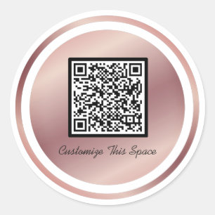 Rose Gold Custom QR Code Trendy Minimalist Classic Round Sticker