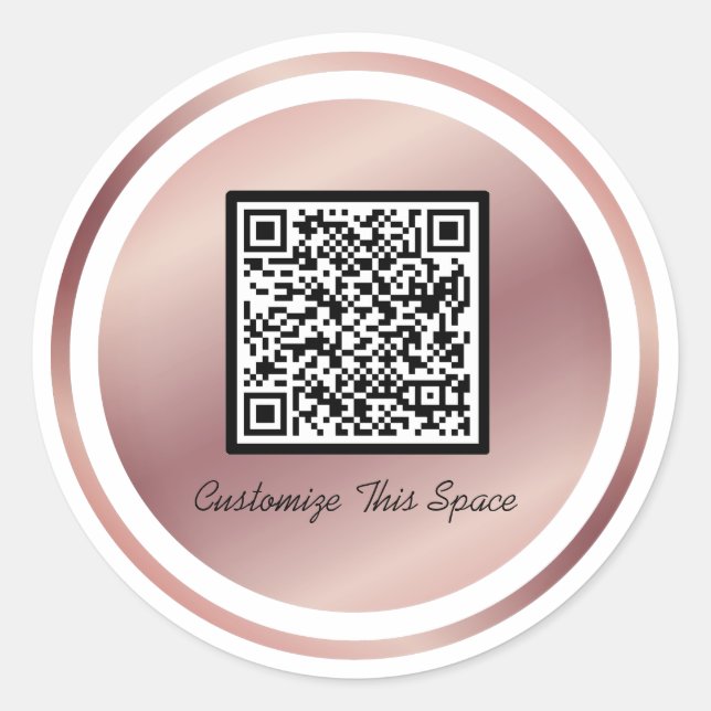 Rose Gold Custom QR Code Trendy Minimalist Classic Round Sticker (Front)