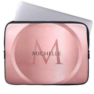 Rose Gold Custom Template Elegant Monogram Laptop Sleeve