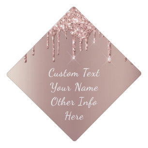 Rose Gold Custom Text Name Graduation Cap Topper