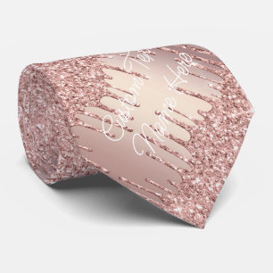Rose Gold Custom Text Neck Tie Blush Glitter Drips
