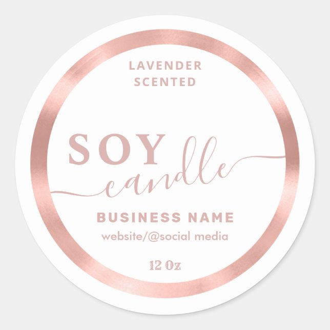 Rose gold cute simple script soy candle label (Front)