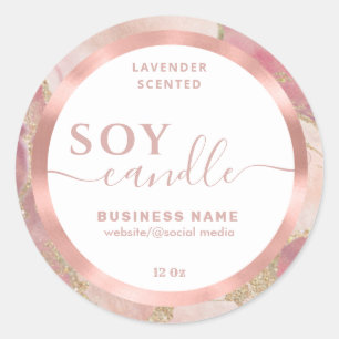 Rose gold cute simple script soy candle label