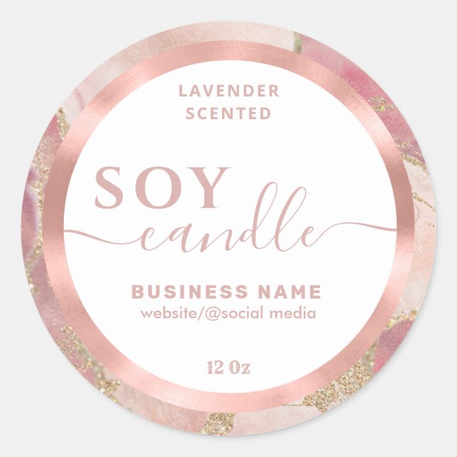 Rose gold cute simple script soy candle label (Front)