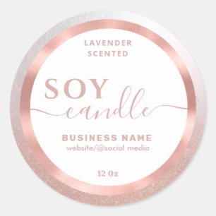 Rose gold cute simple script soy candle label