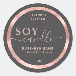 Rose gold cute simple script soy candle label