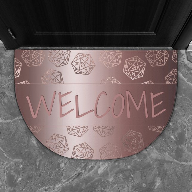 Rose Gold D20 Pattern | Girly Gamer Dice Welcome Doormat (Creator Uploaded)