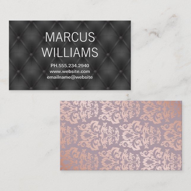 Rose Gold Damask Pattern | Upholstered Leather Business Card (Front/Back)