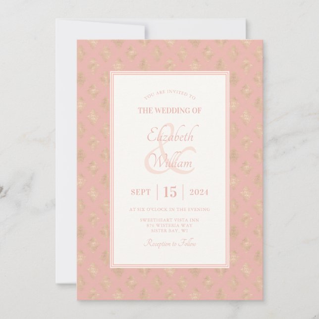 Rose Gold Damask Wedding Invitation (Front)