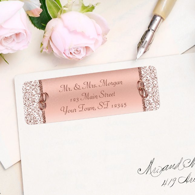 Rose Gold Damask Wedding Return Address (Creator Uploaded)